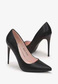 Czarne Szpilki z Ekoskóry i Szpiczastym Noskiem Caliane