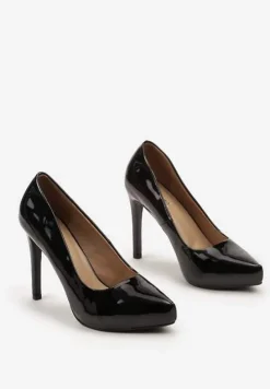 Czarne Szpilki z Lakierowanej Ekoskóry Nobile