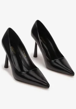 Czarne Szpilki z Lakierowanej Imitacji Skóry Rosera