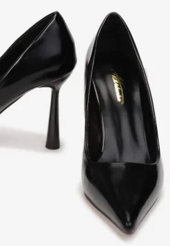 Czarne Szpilki z Lakierowanej Imitacji Skóry Rosera