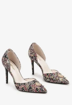 Czarne Szpilki z Noskiem w Szpic z Oryginalnym Wzorem z Cyrkoniami i Nitami Alfiratte