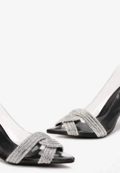 Czarne Szpilki z Transparentnym Noskiem i Paskami w Cyrkonie Gilena