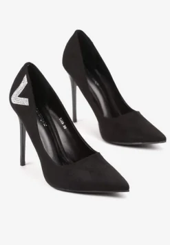 Czarne Szpilki ze Szpiczastym Noskiem i Cyrkoniową Aplikacją Ulosinela