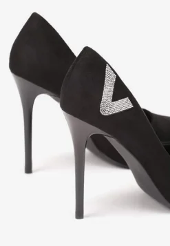 Czarne Szpilki ze Szpiczastym Noskiem i Cyrkoniową Aplikacją Ulosinela