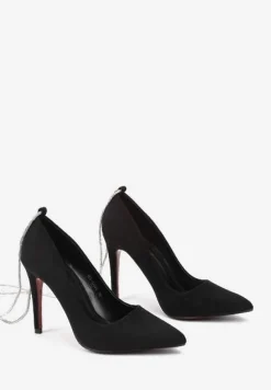 Czarne Szpilki ze Szpiczastym Noskiem i Wiązaniem w Cyrkonie Waela