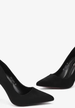 Czarne Szpilki ze Szpiczastym Noskiem i Wiązaniem w Cyrkonie Waela