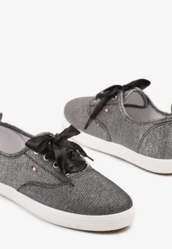 Czarne Tenisówki Brokatowe z Ozdobnymi Sznurowadłami Palmena