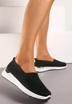 Czarne Tenisówki Elastyczne z Metaliczną Wstawką na Zapiętku Jestella