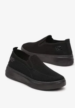 Czarne Tenisówki na Platformie bez Zapięcia Ozdobione z Przodu Perforacją Prinesa