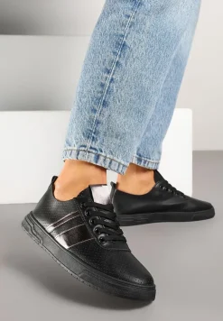 Czarne Tenisówki Ozdobione Paskami Meloti