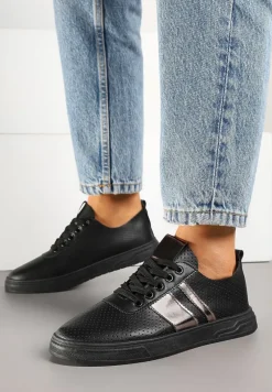 Czarne Tenisówki Ozdobione Paskami Meloti