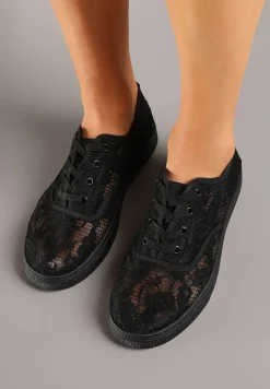 Czarne Tenisówki Ozdobione Koronką Orrisanne