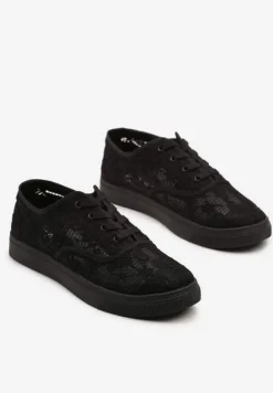 Czarne Tenisówki Ozdobione Koronką Orrisanne