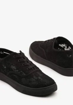 Czarne Tenisówki Ozdobione Koronką Orrisanne