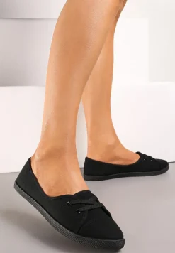 Czarne Tenisówki Przed Kostkę z Krótkim Sznurowaniem Aviole