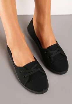 Czarne Tenisówki Przed Kostkę z Krótkim Sznurowaniem Aviole