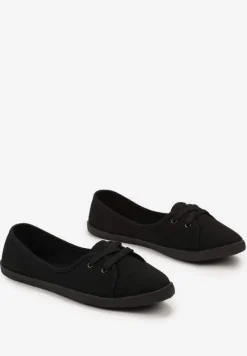 Czarne Tenisówki Przed Kostkę z Krótkim Sznurowaniem Aviole