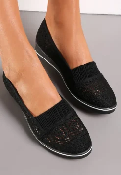 Czarne Tenisówki z Ażurowej Siateczki na Niskiej Koturnie Nerurae