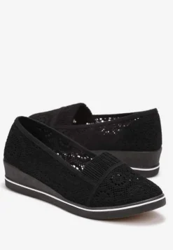Czarne Tenisówki z Ażurowej Siateczki na Niskiej Koturnie Nerurae