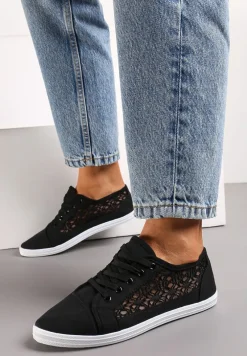 Czarne Tenisówki z Ażurowymi Wstawkami Po Bokach Salessa
