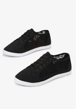 Czarne Tenisówki z Ażurowymi Wstawkami Po Bokach Salessa