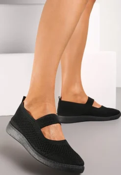 Czarne Tenisówki z Elastycznym Paskiem i Siateczkową Cholewką Dilvena