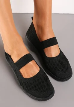 Czarne Tenisówki z Elastycznym Paskiem i Siateczkową Cholewką Dilvena