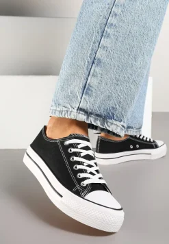 Czarne Trampki Basic z Cholewką przed Kostkę na Niskiej Platformie Senadra