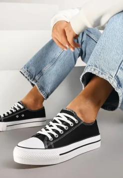 Czarne Trampki Basic z Cholewką przed Kostkę na Niskiej Platformie Senadra