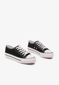 Czarne Trampki Basic z Cholewką przed Kostkę na Niskiej Platformie Senadra