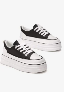 Czarne Trampki na Grubej Platformie Santtes