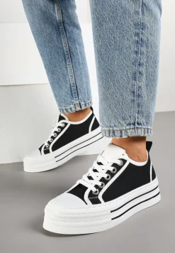 Czarne Trampki na Niskiej Platformie Ozdobione Cyrkoniami Felelith