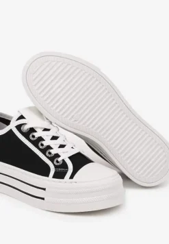 Czarne Trampki na Niskiej Platformie Ozdobione Cyrkoniami Felelith