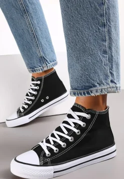 Czarne Trampki na Płaskiej Podeszwie z Lamówką Vinys