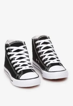 Czarne Trampki na Płaskiej Podeszwie z Lamówką Vinys