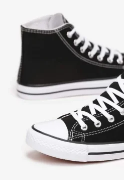 Czarne Trampki na Płaskiej Podeszwie z Lamówką Vinys