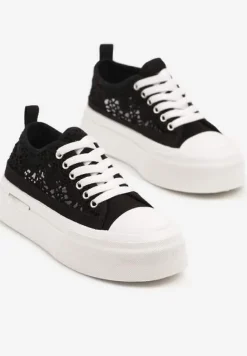 Czarne Trampki na Platformie z Ażurową Cholewką Adivlen