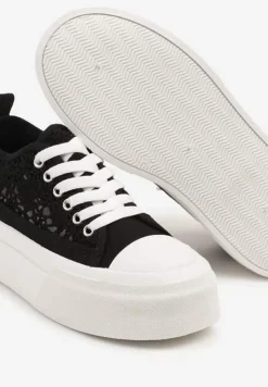 Czarne Trampki na Platformie z Ażurową Cholewką Adivlen