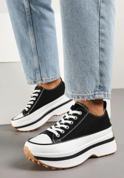 Czarne Trampki na Platformie pod Kostkę Faloniela