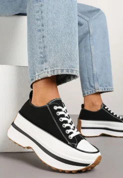 Czarne Trampki na Platformie pod Kostkę Faloniela