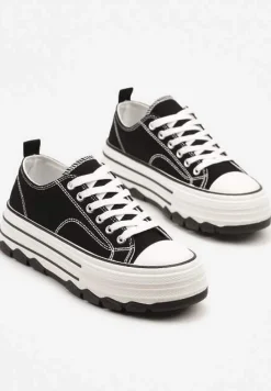 Czarne Trampki na Platformie z Paskami i Niską Cholewką Zienelle