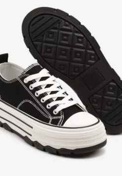 Czarne Trampki na Platformie z Paskami i Niską Cholewką Zienelle