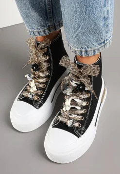 Czarne Trampki na Platformie z Wysoką Cholewką Ozdobione Cyrkoniami Fenvisa