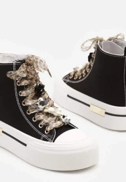 Czarne Trampki na Platformie z Wysoką Cholewką Ozdobione Cyrkoniami Fenvisa