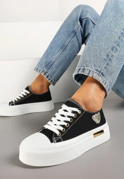 Czarne Trampki na Platformie z Metalicznymi Sercami Florvila