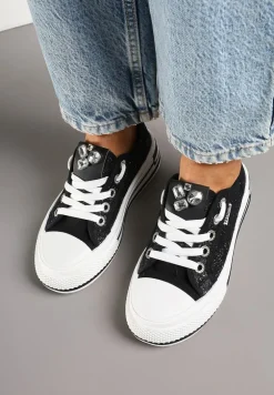 Czarne Trampki na Platformie z Cyrkoniami i Koronką Nusilwen