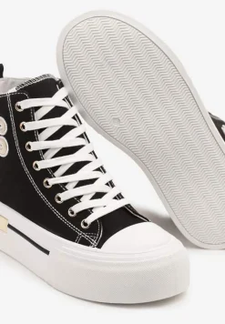 Czarne Trampki na Platformie z Wysoką Cholewką i Naszywką Nurissea