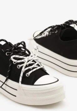 Czarne Trampki na Platformie z Podwójnymi Sznurówkami Tasmio