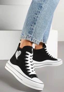 Czarne Trampki na Platformie z Serduszkiem za Kostkę Ellista
