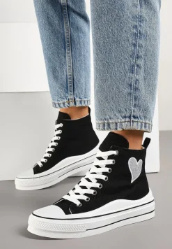 Czarne Trampki na Platformie z Serduszkiem za Kostkę Ellista